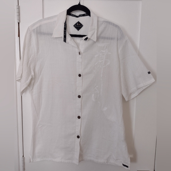 Blanc Dunil Mens White Embroidered Y2K Button Down - Picture 1 of 7